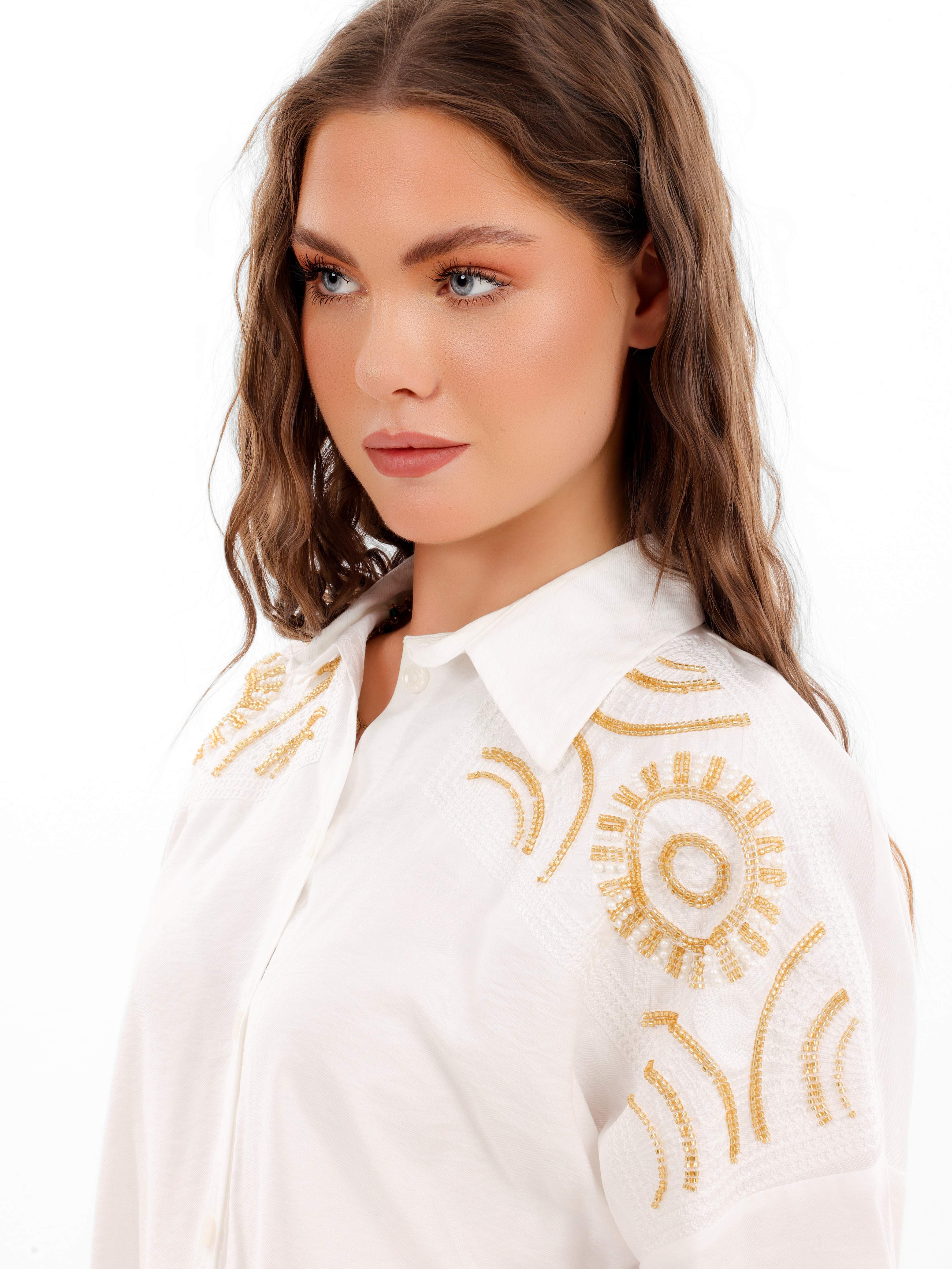 Embroidered Soft Linen Shirt white